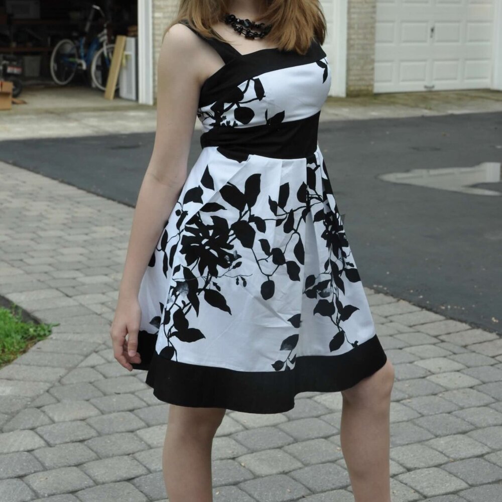 Girls black and white fancy party dress
